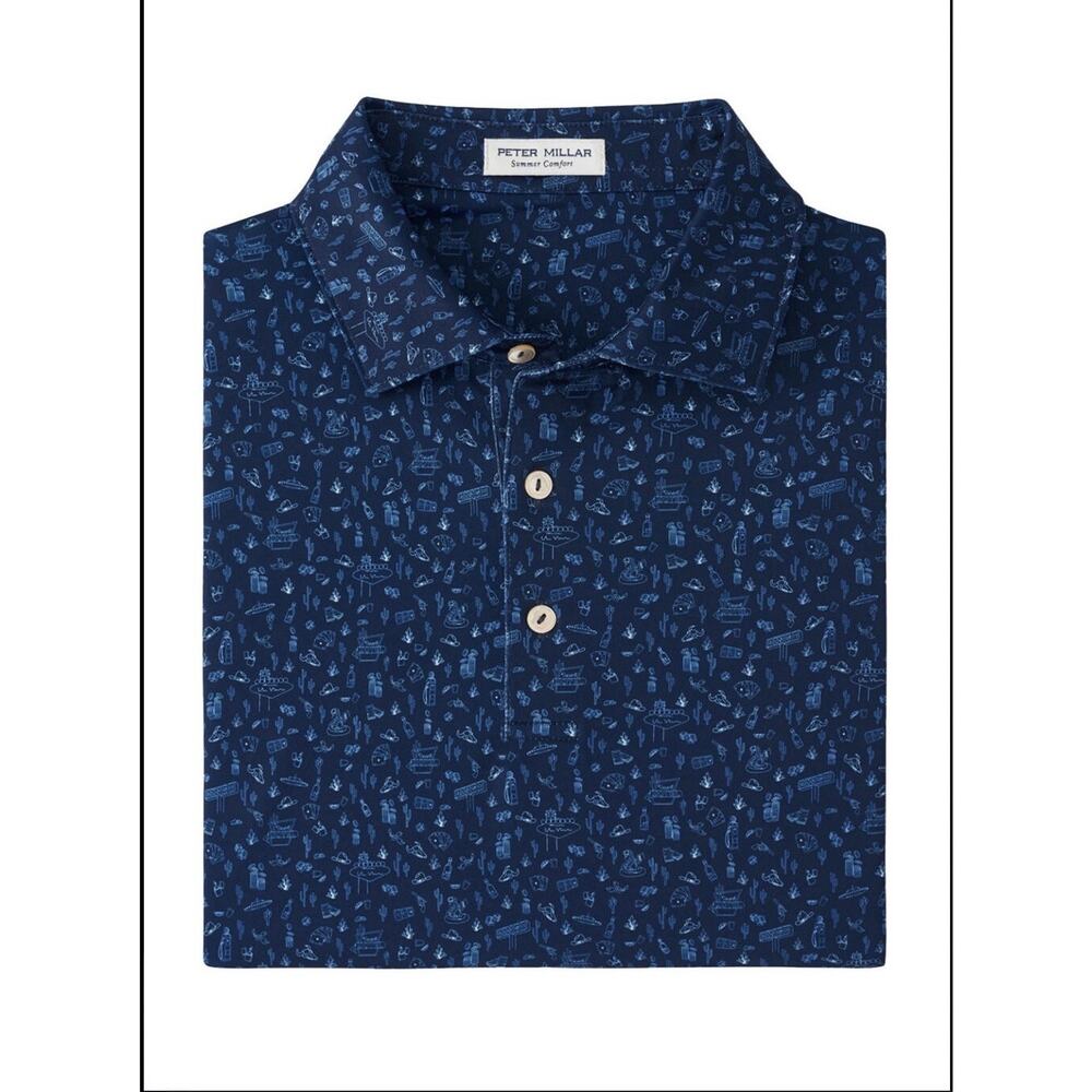 SWAG PETER MILLAR Golf Polo Navy Blue ⛳️ Las Vegas Retro Bingo NWT L